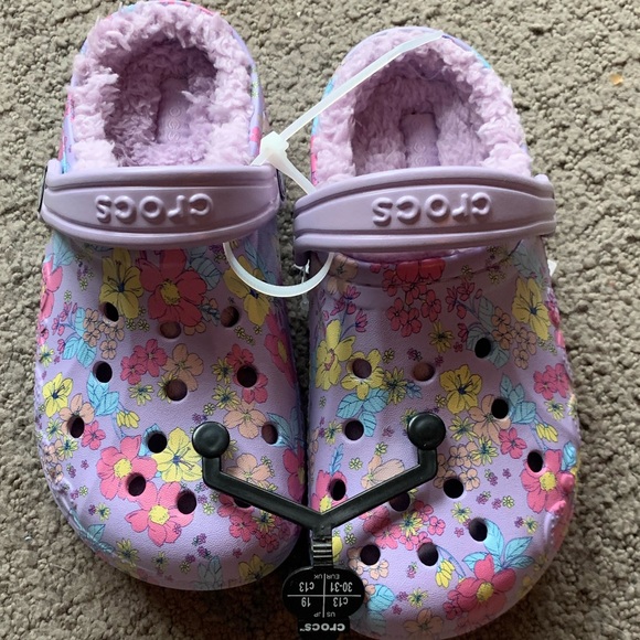 fur lined crocs purple